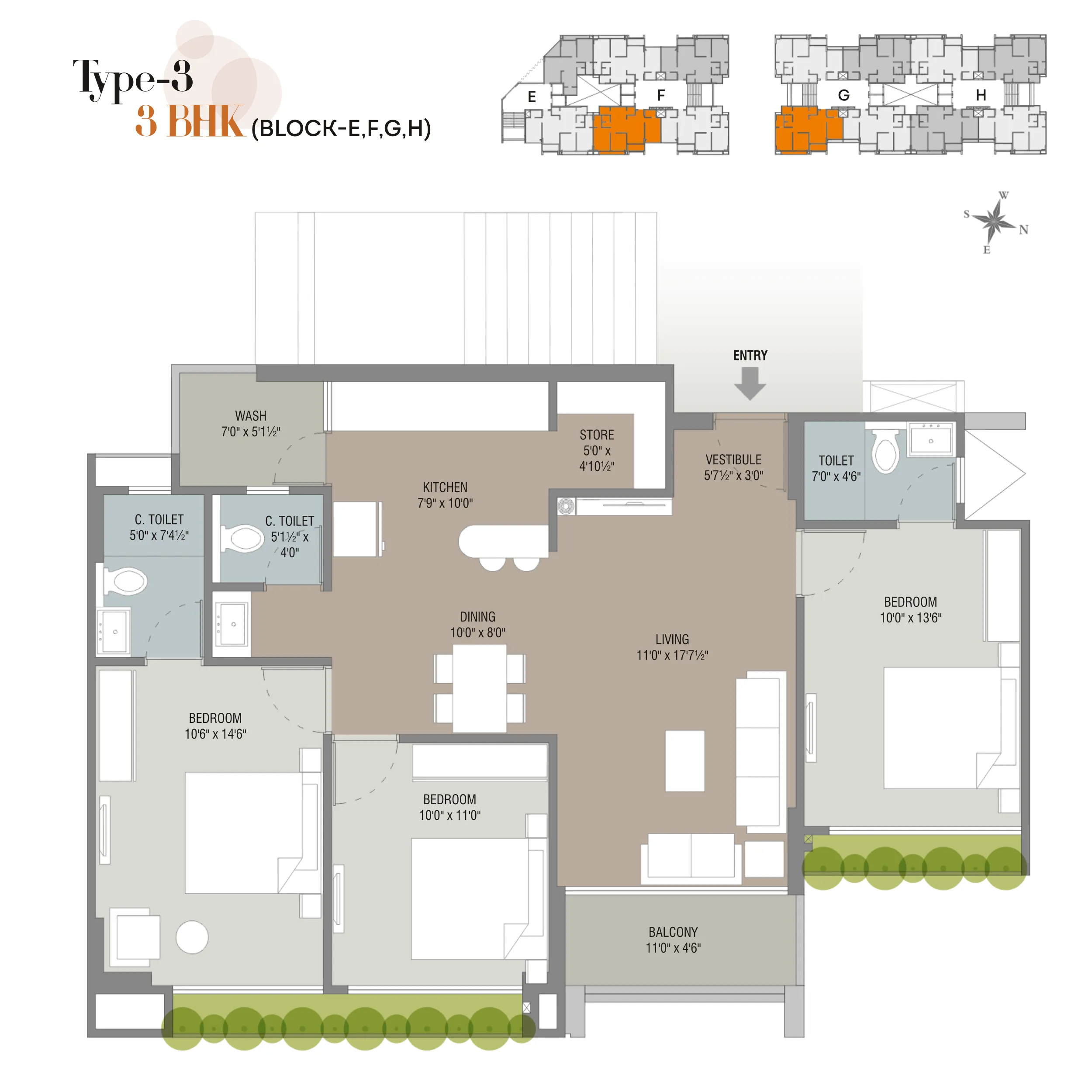 Darshanam Bliss - Type-3 3BHK (Block-E,F,G,H)
